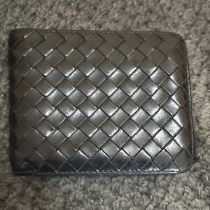 Bottega Veneta Black Intrecciato Woven Leather Bifold Wallet